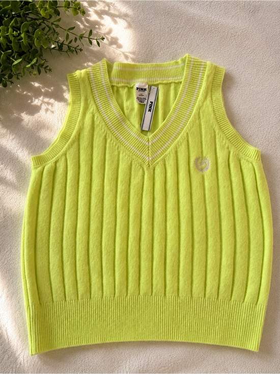 PINK Victoria's Secret Sweaters - 💚 PINK Victoria’s Secret Varsity Knit Sweater Vest Neon Lime NWT